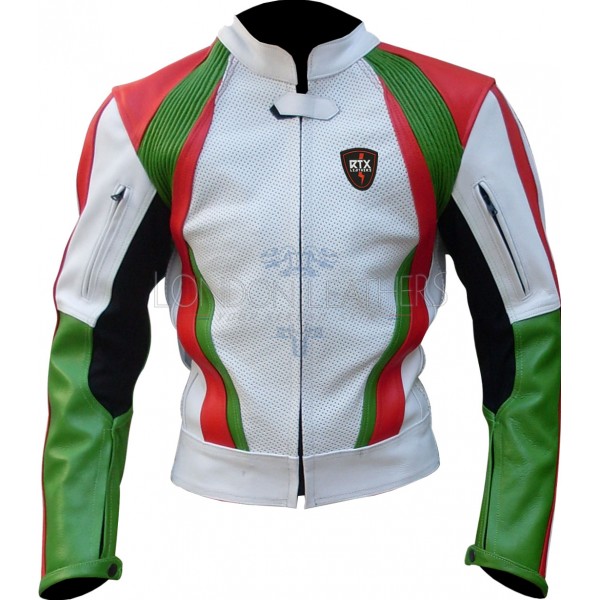 RTX Italia Tri Colour Leather Motorcycle Jacket